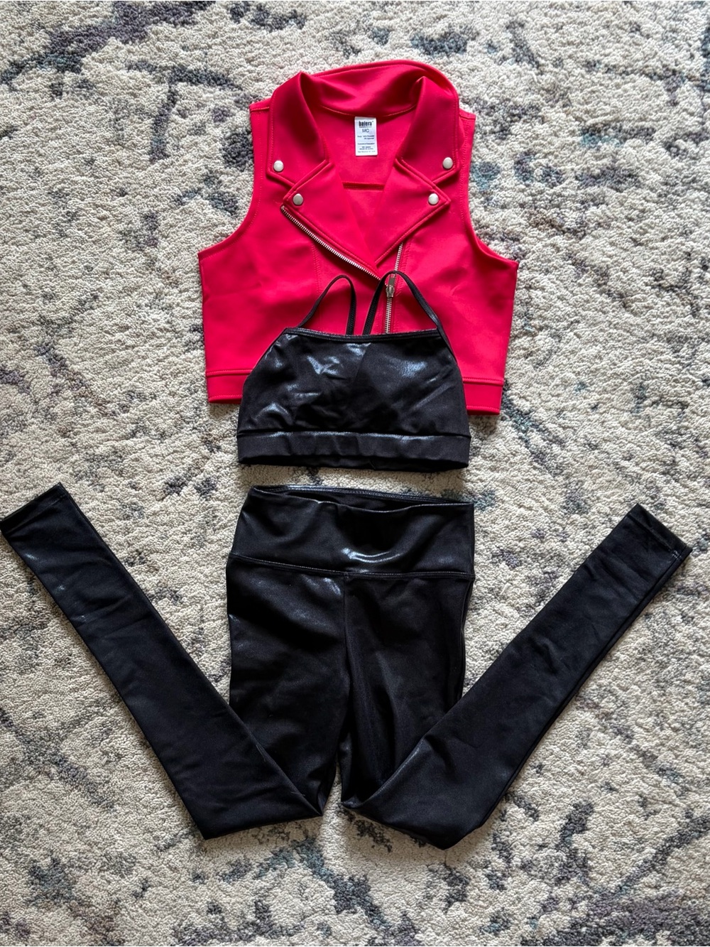 3/$50 Weissman Red Moto Vest, Faux Leather Sports Bra & Leggings Dance Costume - Picture 2 of 10
